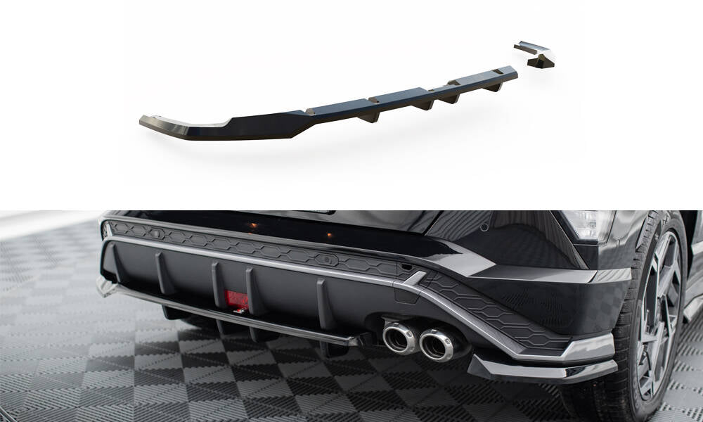Maxton Mittlerer Diffusor Heck Ansatz DTM Look für Hyundai Kona N-Line Mk2 schwarz Hochglanz