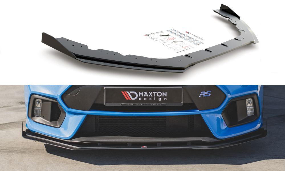 Maxton Robuste Racing Front Ansatz für passend +Flaps für Ford Focus RS Mk3 schwarz Hochglanz