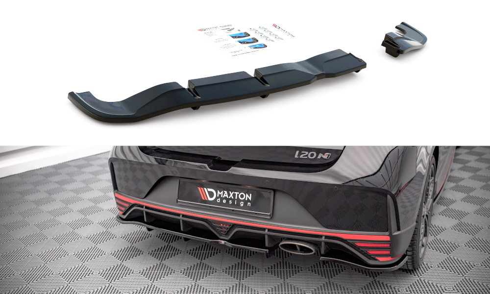 Maxton Mittlerer Diffusor Heck Ansatz DTM Look für Hyundai I20 N Mk3 schwarz Hochglanz