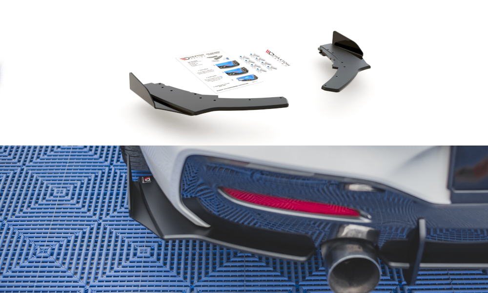 Maxton Robuste Racing Heck Ansatz Flaps Diffusor V.2 +Flaps für BMW 1er F20 M140i  schwarz Hochglanz
