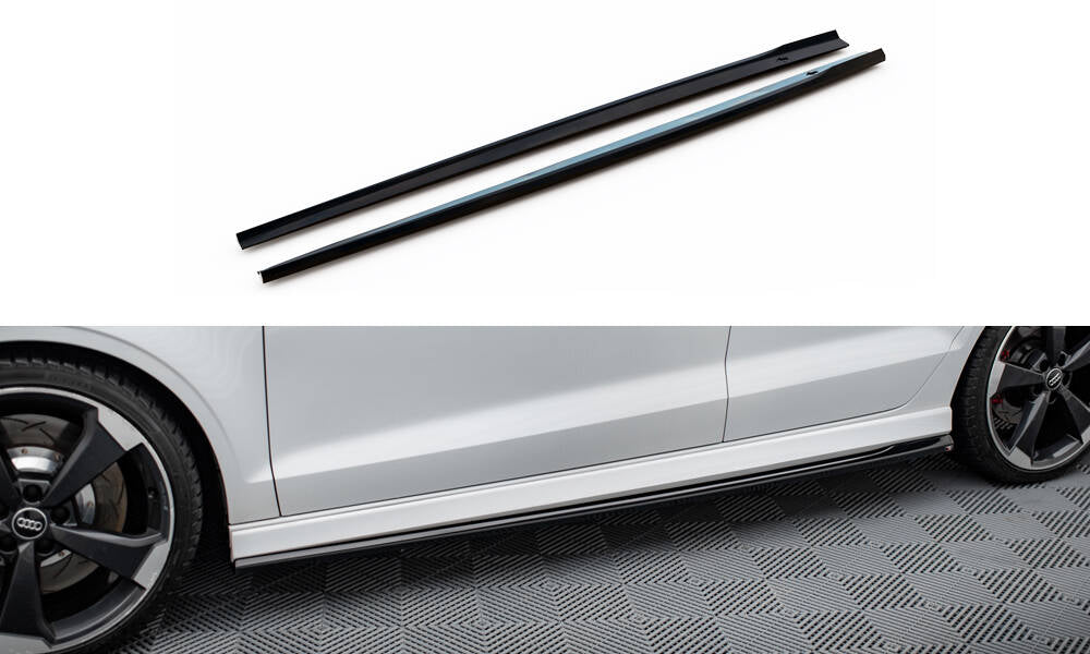 Maxton Seitenschweller Ansatz für V.2 für Audi RS3 Limousine 8V Facelift schwarz Hochglanz