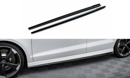 Maxton Seitenschweller Ansatz für V.2 für Audi RS3 Limousine 8V Facelift schwarz Hochglanz