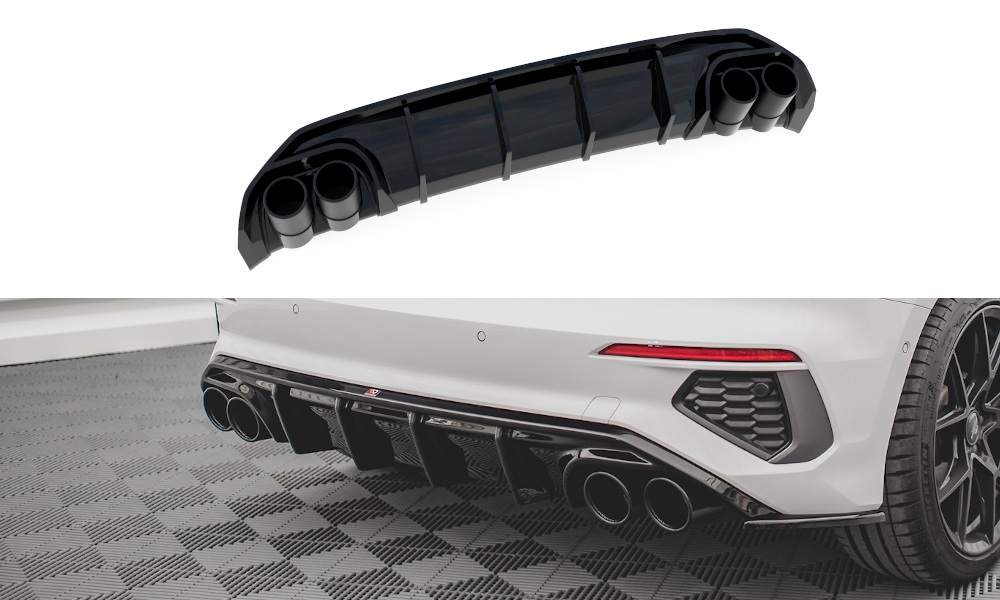 Maxton Diffusor Heck Ansatz für + Endschalldampfer Sportauspuff Attrappe Audi A3 S-Line Sportback 8Y