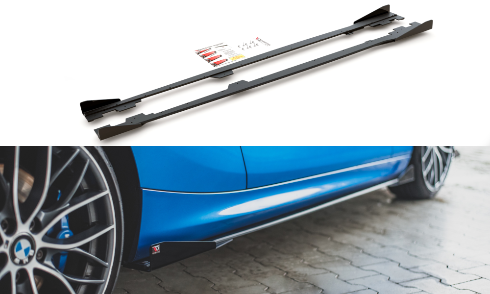 Maxton Robuste Racing Seitenschweller Ansatz für für + Flaps BMW 1er F21 M135i / M140i / M-Paket schwarz Hochglanz