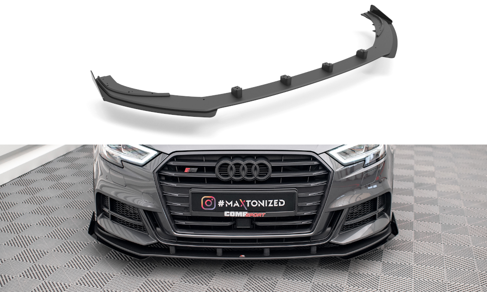 Maxton Street Pro Front Ansatz für +Flaps für V.1 + Flaps Audi S3 / A3 S-Line Sportback 8V Facelift schwarz Hochglanz