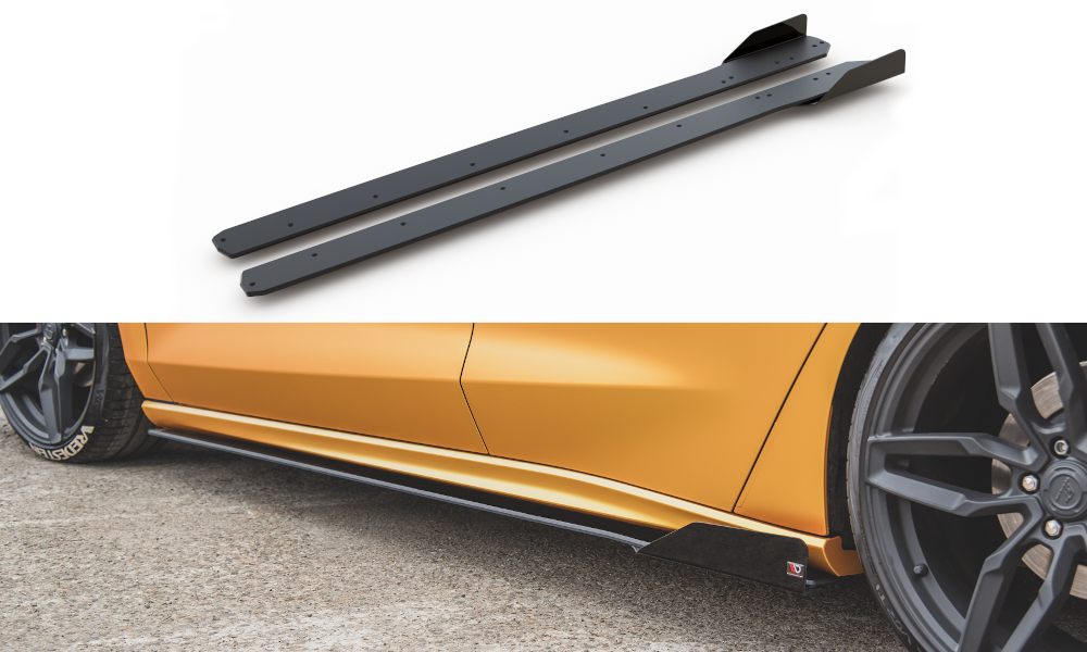 Maxton Robuste Racing Seitenschweller Ansatz für für + Flaps Ford Focus ST / ST-Line Mk4 schwarz Hochglanz