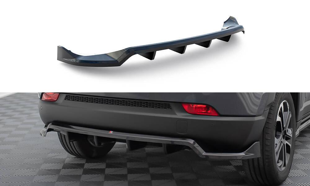 Maxton Mittlerer Diffusor Heck Ansatz DTM Look für Jeep Compass Limited Mk2 Facelift schwarz Hochglanz