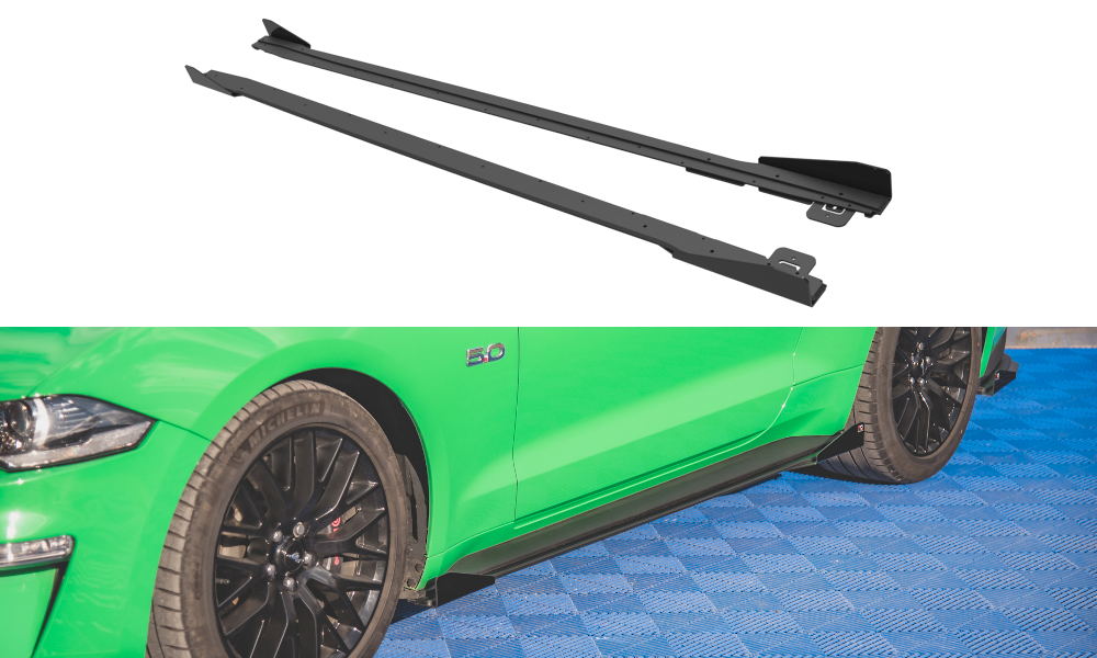 Maxton Street Pro Seitenschweller Ansatz für V.1 für + Flaps Ford Mustang GT Mk6 Facelift schwarz Hochglanz