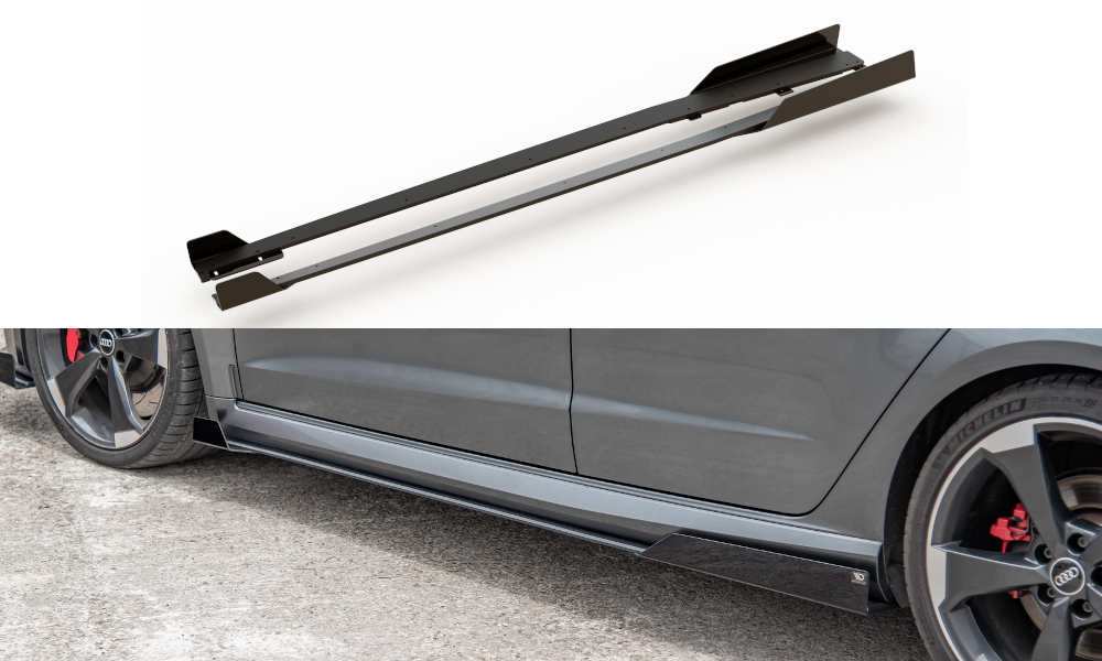 Maxton Robuste Racing Seitenschweller Ansatz für für + Flaps Audi RS3 8V Sportback schwarz Hochglanz