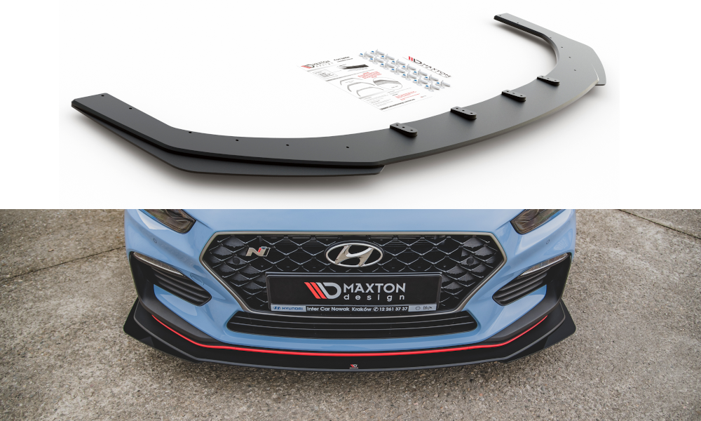 Maxton Robuste Racing Front Ansatz für passend +Flaps für Hyundai I30 N Mk3 Hatchback / Fastback schwarz Hochglanz