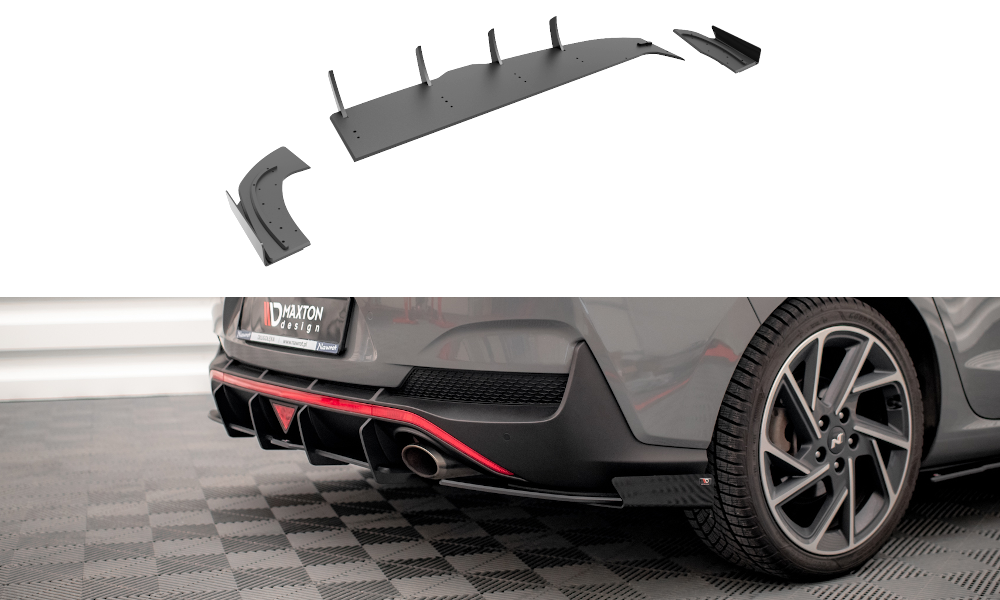 Maxton Street Pro Heck Ansatz Flaps Diffusor +Flaps für Hyundai I30 Fastback N-Line Mk3 Facelift schwarz Hochglanz