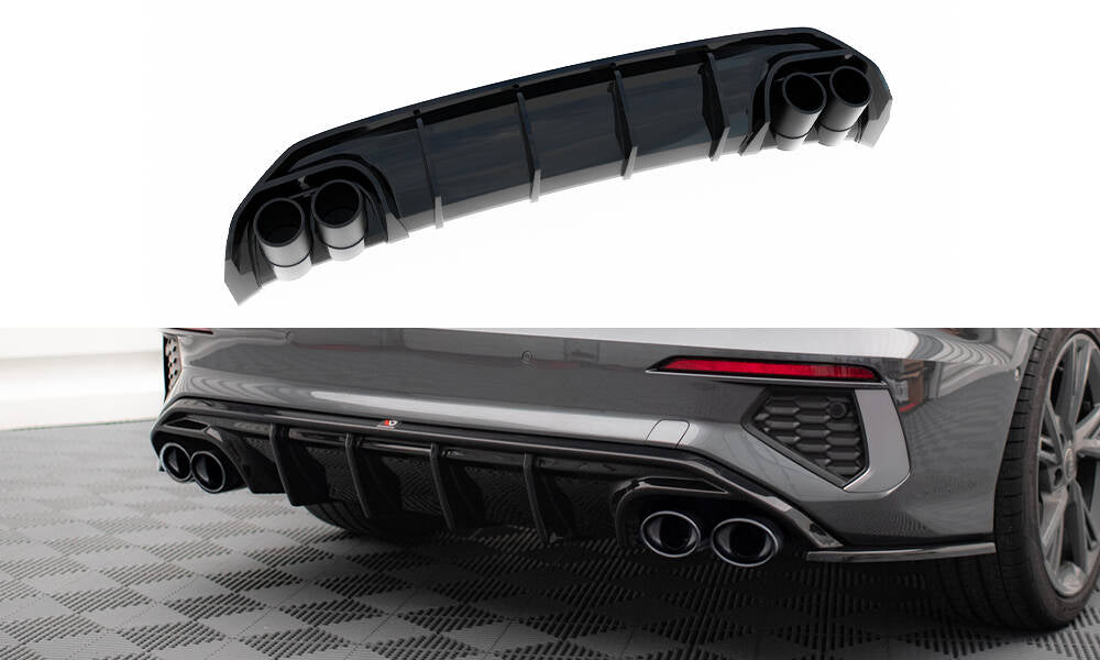 Maxton Diffusor Heck Ansatz für + Endschalldampfer Sportauspuff Attrappe Audi A3 S-Line Limousine 8Y