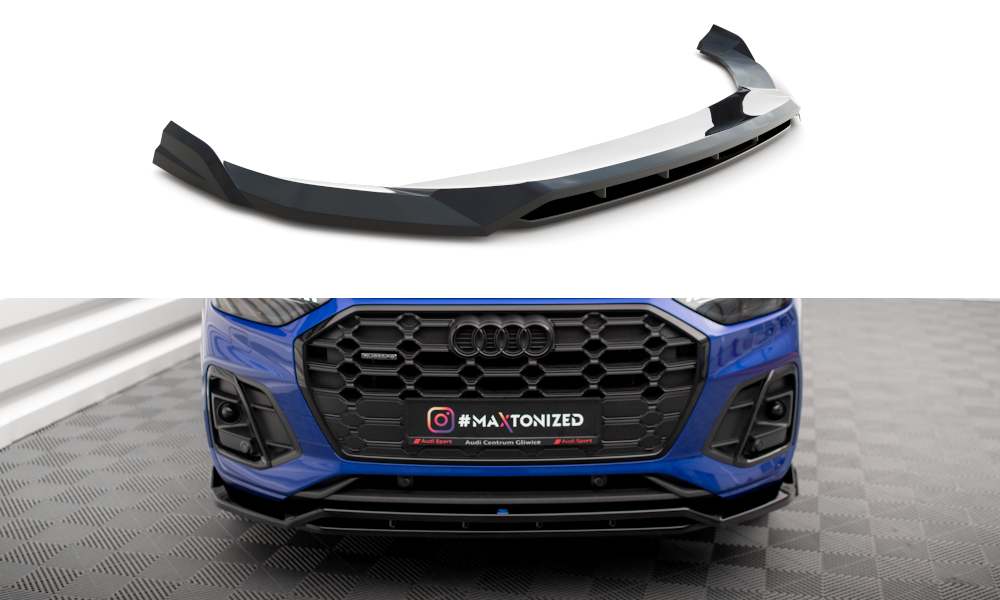 Maxton Front Ansatz V.1 für Audi SQ5 / Q5 S-Line SUV / Sportback Mk2 Facelift schwarz Hochglanz