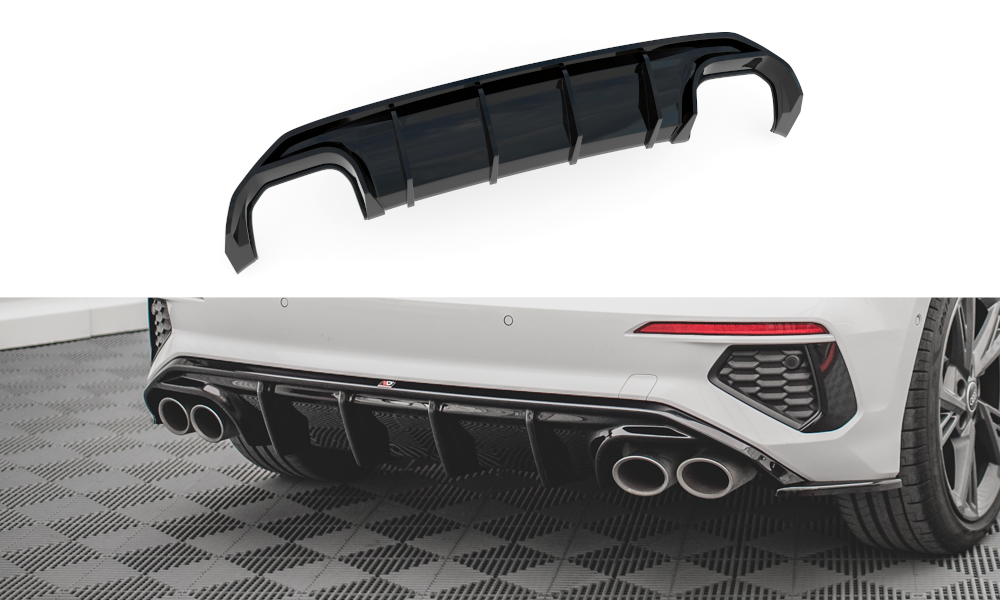 Maxton Diffusor Heck Ansatz für Audi S3 Sportback 8Y schwarz Hochglanz