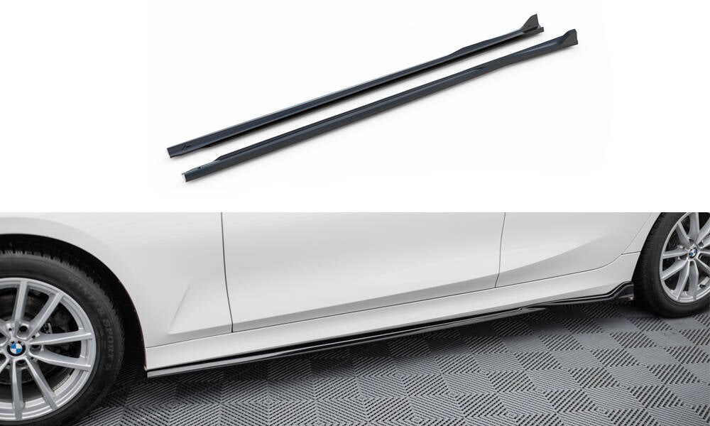 Maxton Seitenschweller Ansatz für BMW 3er Limousine / Touring G20 / G21 Facelift schwarz Hochglanz
