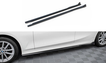 Maxton Seitenschweller Ansatz für BMW 3er Limousine / Touring G20 / G21 Facelift schwarz Hochglanz