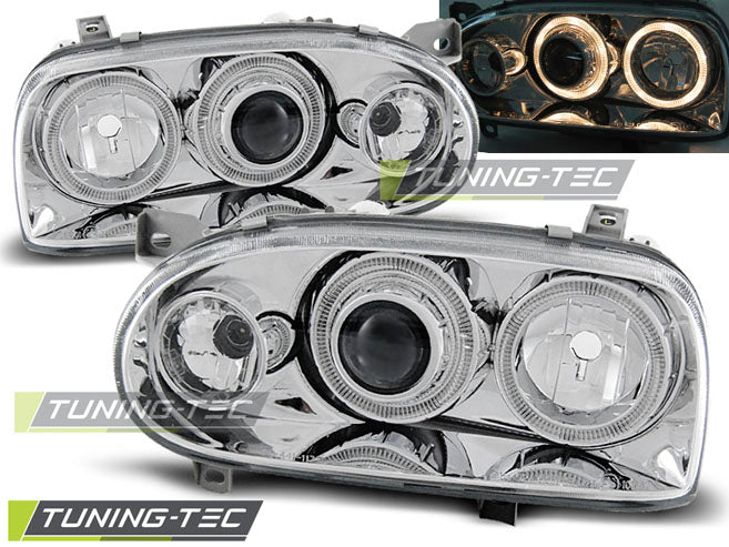 Tuning-Tec Angel Eyes Scheinwerfer für VW Golf 3 91-97 chrom