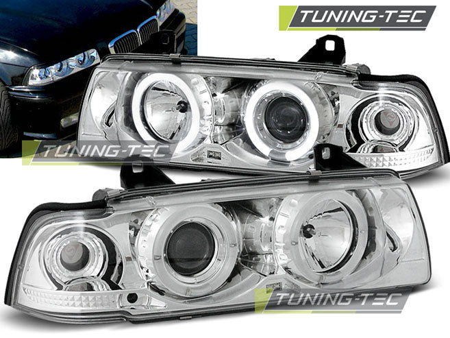 Tuning-Tec LED Angel Eyes Scheinwerfer für BMW 3er E36 Coupe/Cabrio 90-99 chrom