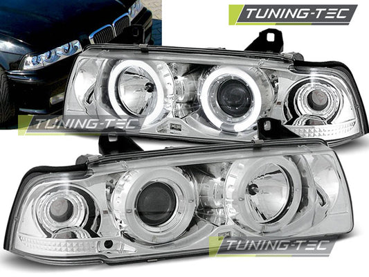 Tuning-Tec LED Angel Eyes Scheinwerfer für BMW 3er E36 Coupe/Cabrio 90-99 chrom
