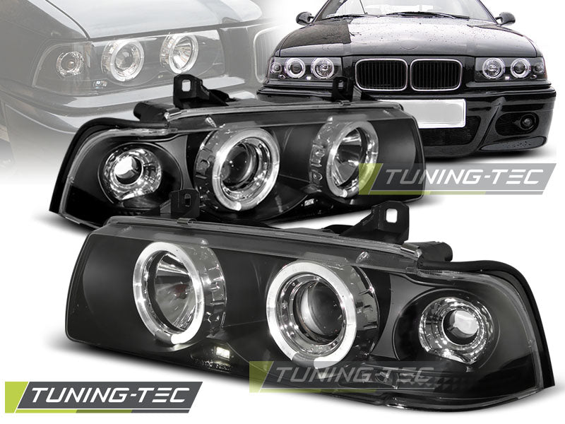 Tuning-Tec LED Angel Eyes Scheinwerfer für BMW 3er E36 Coupe/Cabrio 90-99 schwarz