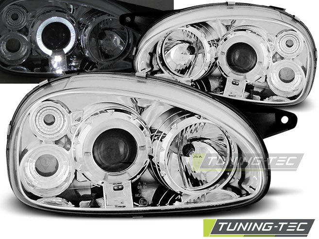 Tuning-Tec LED Angel Eyes Scheinwerfer für Opel Corsa B 93-00 chrom
