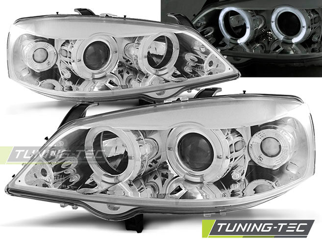 Tuning-Tec LED Angel Eyes Scheinwerfer für Opel Astra G 98-04 chrom