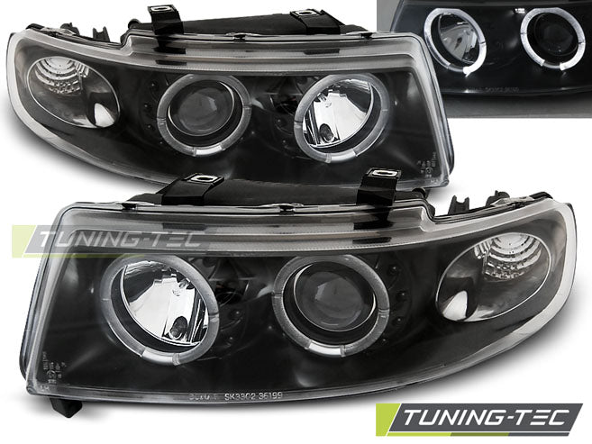 Tuning-Tec LED Angel Eyes Scheinwerfer für Seat Leon 1M / Toledo 99-04 schwarz