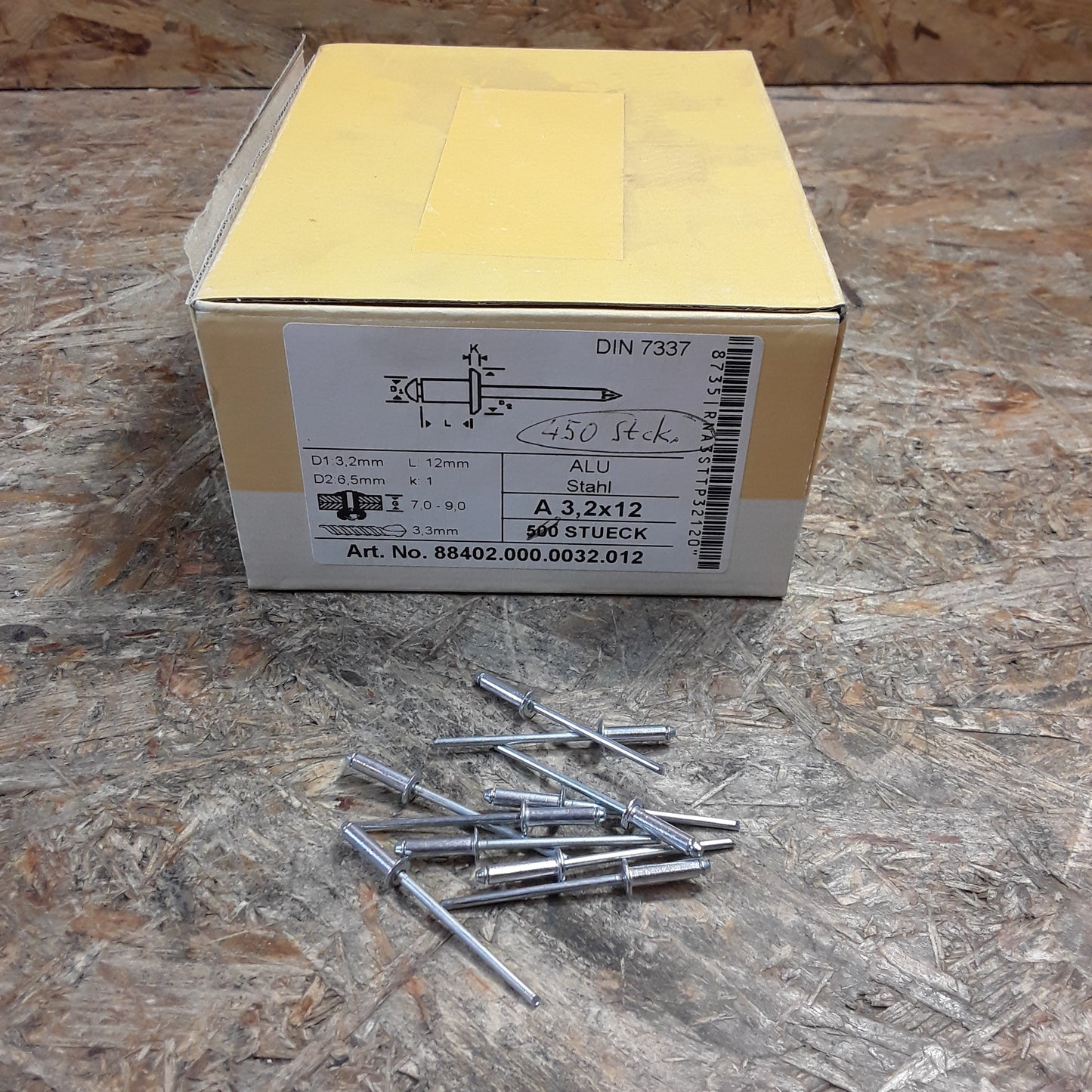 Diverse Fahrzeuge Blindnieten Alu/Stahl A3,2x12 (10Stk.) NEU