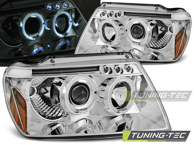 Tuning-Tec LED Angel Eyes Scheinwerfer für Jeep Grand Cherokee 99-05 chrom