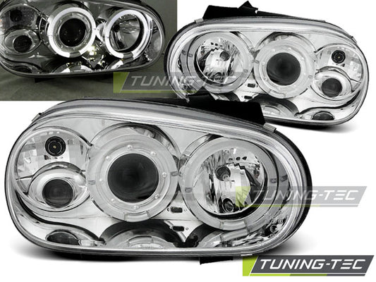 Tuning-Tec LED Angel Eyes Scheinwerfer für VW Golf 4 97-03 chrom