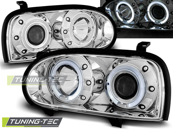 Tuning-Tec LED Angel Eyes Scheinwerfer für VW Golf 3 91-97 chrom