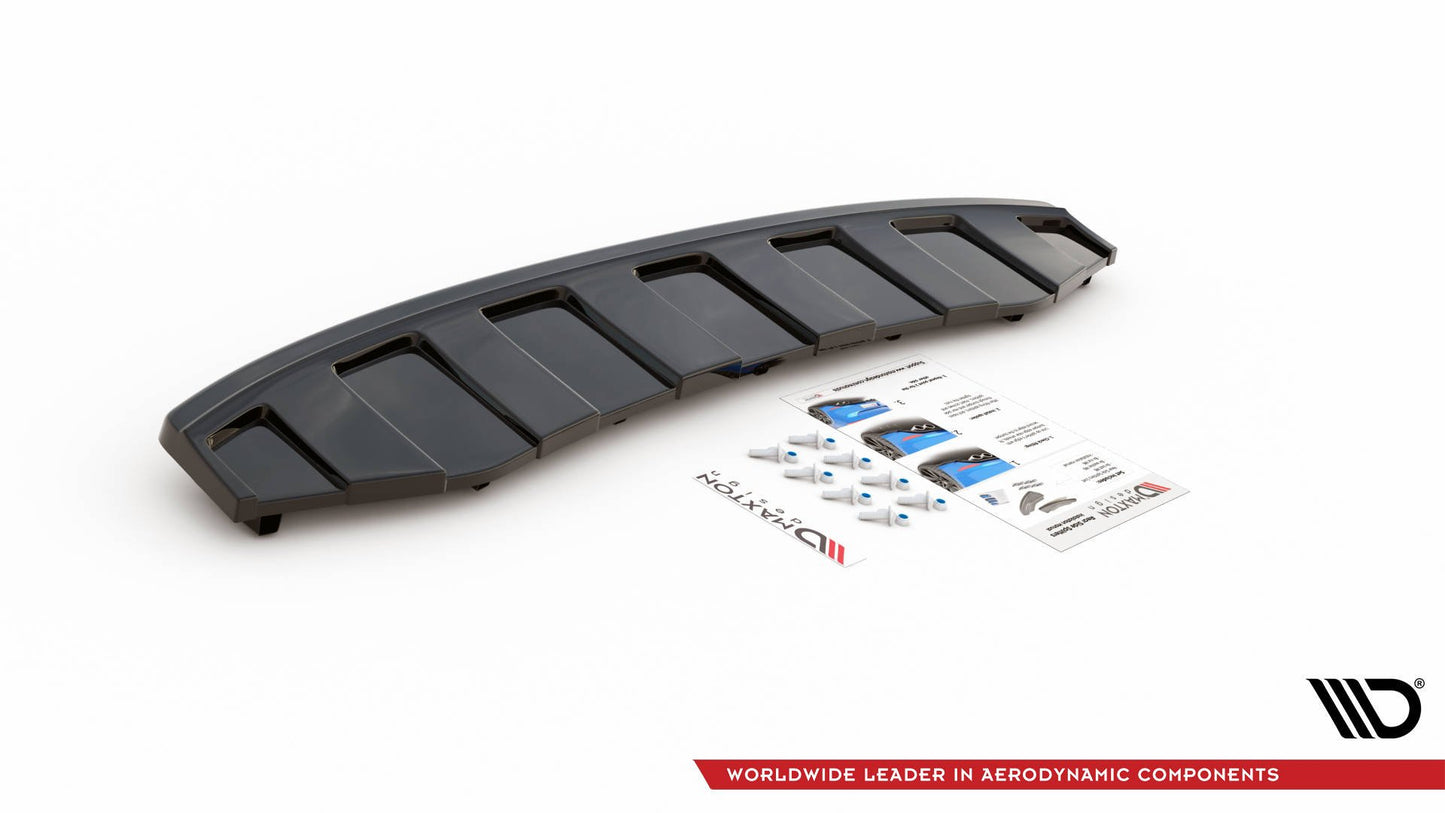 Maxton Mittlerer Diffusor Heck Ansatz für AUDI A6 C7 S-LINE AVANT AUSPUFF 2X1 im DTM LOOK schwarz Hochglanz