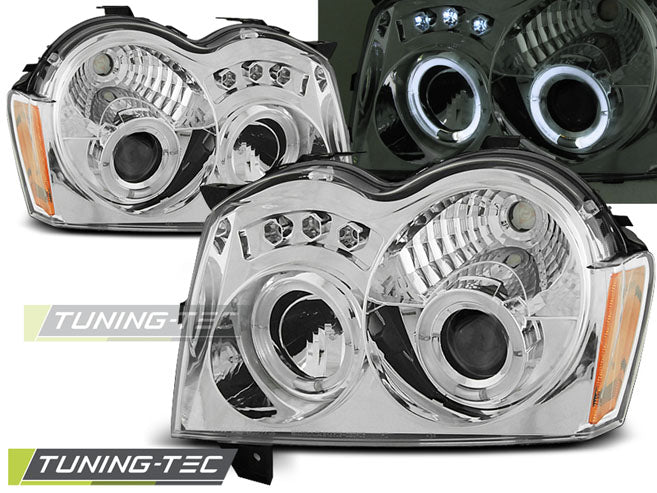 Tuning-Tec LED Angel Eyes Scheinwerfer für Jeep Grand Cherokee 05-08 chrom