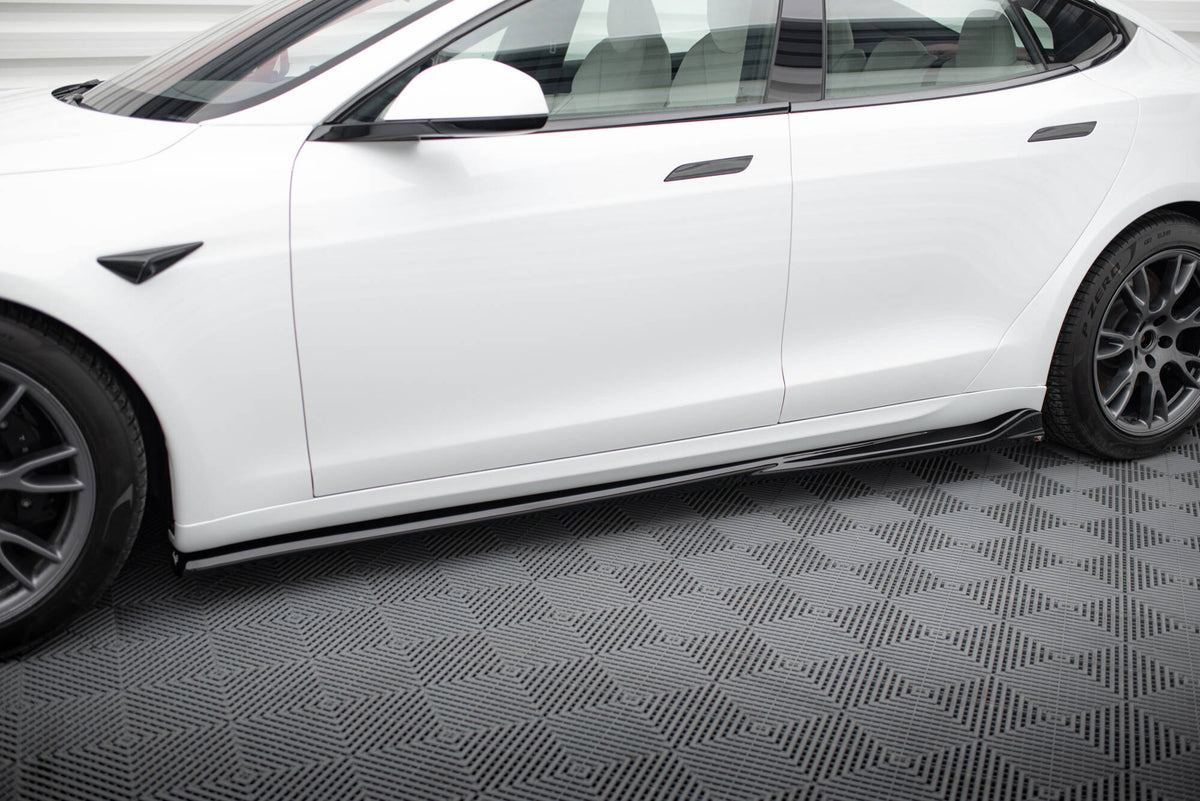 Maxton Seitenschweller Ansatz für V.1 für Tesla Model S Plaid Mk1 Facelift schwarz Hochglanz