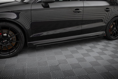 Maxton Street Pro Seitenschweller Ansatz für V.1 für + Flaps Audi RS3 Limousine 8V Facelift schwarz Hochglanz