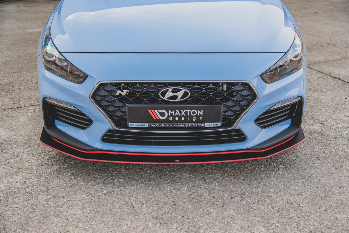 Maxton Robuste Racing Front Ansatz für passend +Flaps für Hyundai I30 N Mk3 Hatchback / Fastback schwarz Hochglanz