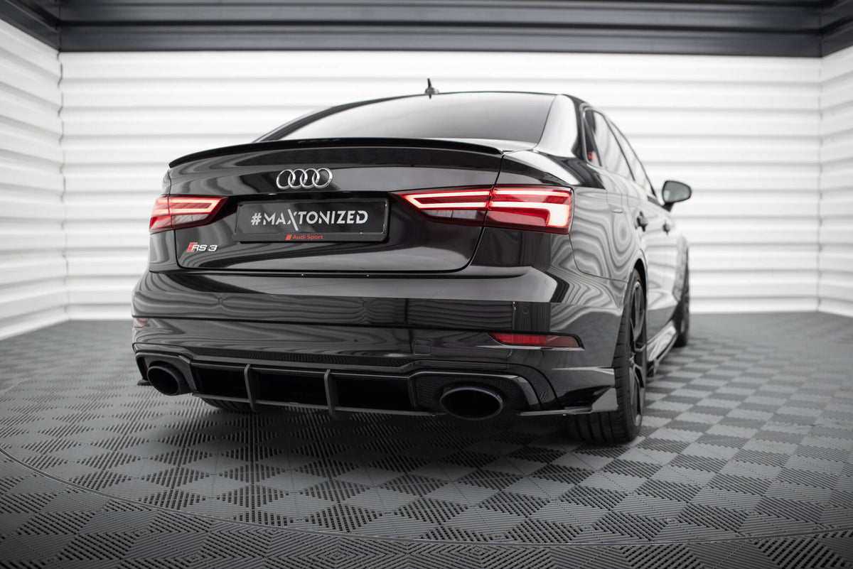 Maxton Street Pro Heck Ansatz Flaps Diffusor +Flaps für Audi RS3 Limousine 8V Facelift schwarz Hochglanz