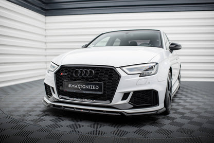 Maxton Front Ansatz V.3 für Audi RS3 Limousine 8V Facelift schwarz Hochglanz