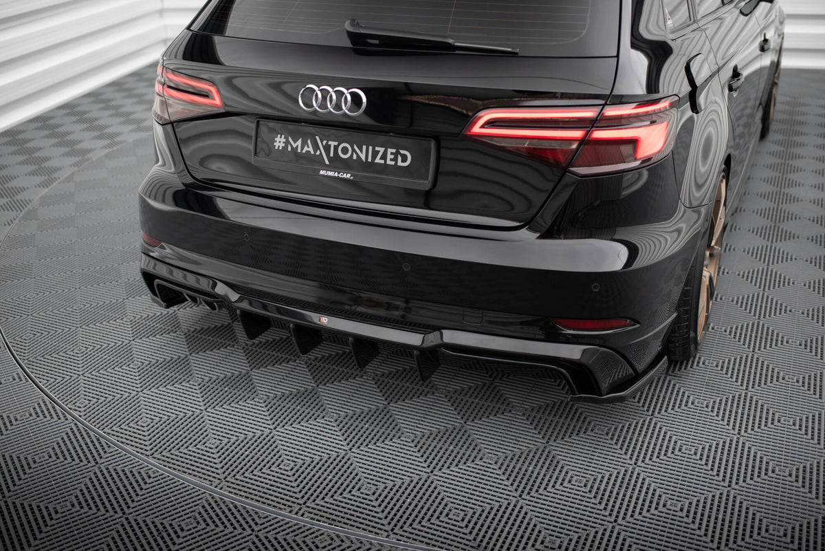 Maxton Diffusor Heck Ansatz für Audi A3 S-Line Sportback 8V Facelift (Version mit Doppelauspuff auf einer Seite)