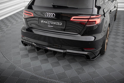 Maxton Diffusor Heck Ansatz für Audi A3 S-Line Sportback 8V Facelift (Version mit Doppelauspuff auf einer Seite)
