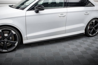 Maxton Seitenschweller Ansatz für V.2 für Audi RS3 Limousine 8V Facelift schwarz Hochglanz