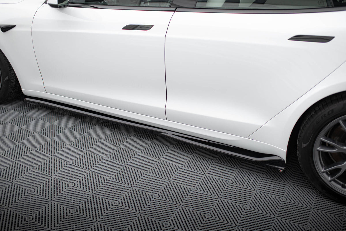 Maxton Seitenschweller Ansatz für V.1 für Tesla Model S Plaid Mk1 Facelift schwarz Hochglanz
