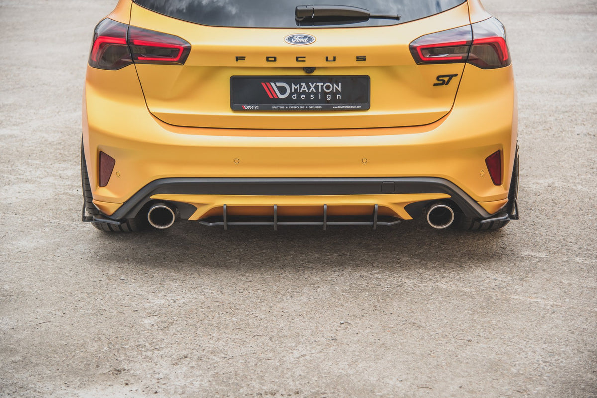 Maxton Robuste Racing Heck Ansatz Flaps Diffusor +Flaps für Ford Focus ST Mk4 schwarz Hochglanz