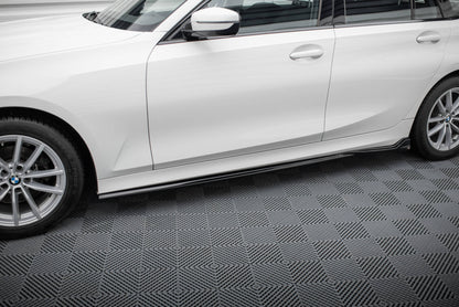 Maxton Seitenschweller Ansatz für BMW 3er Limousine / Touring G20 / G21 Facelift schwarz Hochglanz