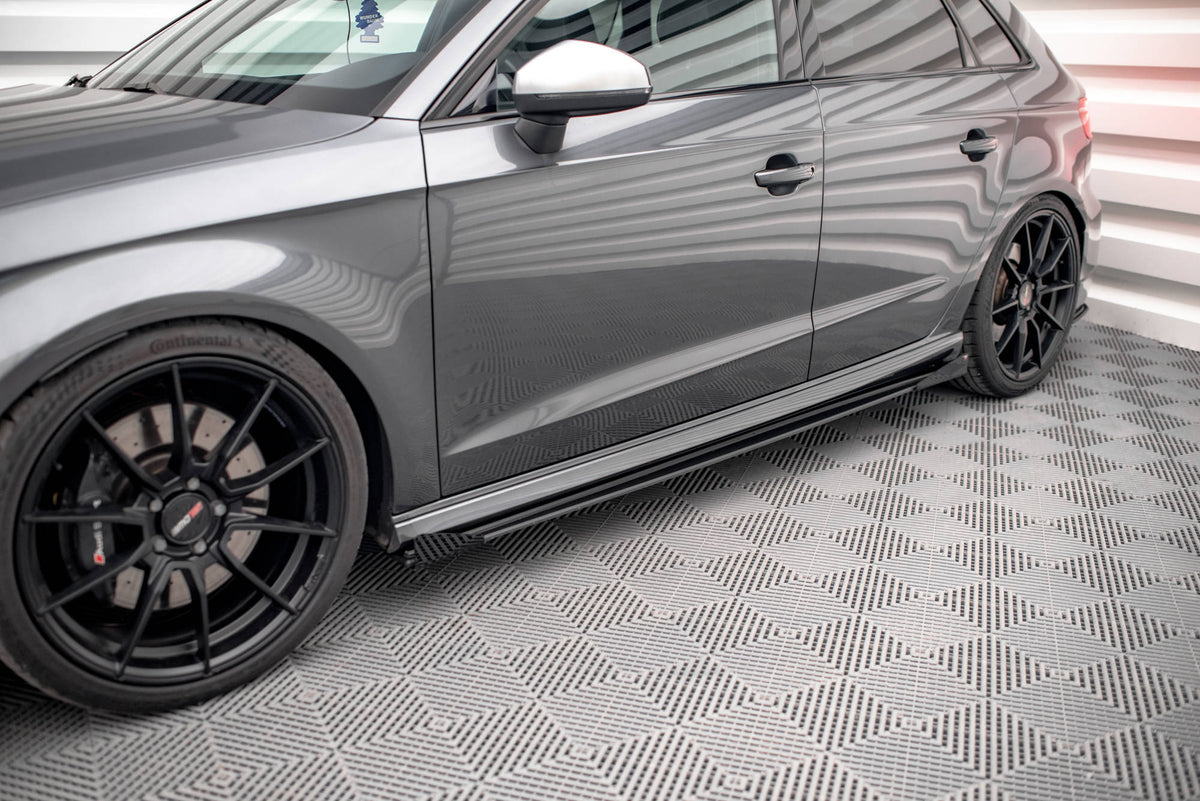 Maxton Street Pro Seitenschweller Ansatz für + Flaps Audi S3 / A3 S-Line Sportback 8V Facelift schwarz Hochglanz
