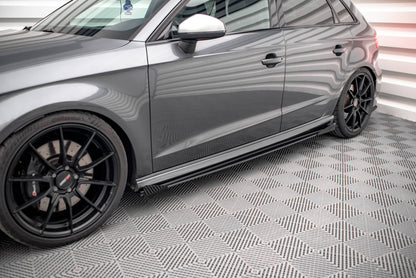 Maxton Street Pro Seitenschweller Ansatz für + Flaps Audi S3 / A3 S-Line Sportback 8V Facelift schwarz Hochglanz