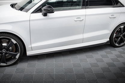 Maxton Seitenschweller Ansatz für V.3 für Audi RS3 Limousine 8V Facelift schwarz Hochglanz