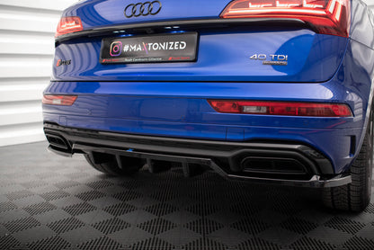 Maxton Mittlerer Diffusor Heck Ansatz DTM Look für Audi Q5 S-Line SUV Mk2 Facelift schwarz Hochglanz