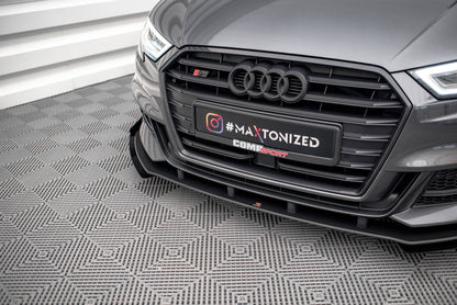 Maxton Street Pro Front Ansatz für +Flaps für V.1 + Flaps Audi S3 / A3 S-Line Sportback 8V Facelift schwarz Hochglanz
