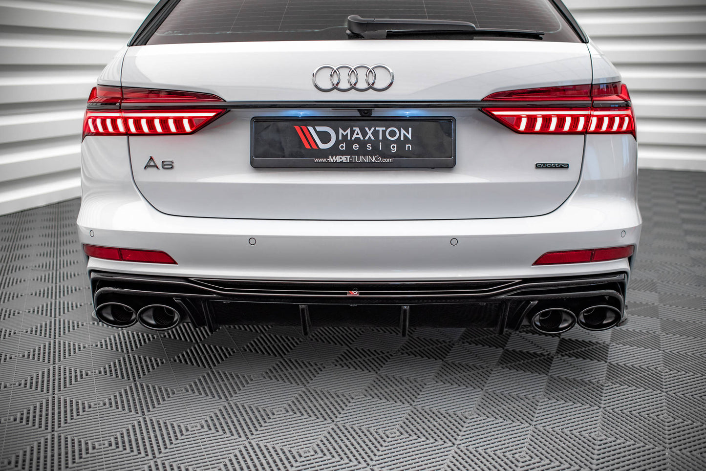 Maxton Diffusor Heck Ansatz für + Endschalldampfer Sportauspuff Attrappe Audi S6 / A6 S-Line C8